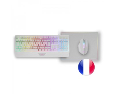 Mars Gaming MCP124 Combo Gaming 3en1 - Teclado H-Mech RGB - Raton Optico HUANO - Alfombrilla Nanotextil Rainbow - Compatibilidad Multiplataforma - Color Blanco