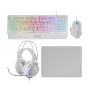 Mars Gaming MCP124PRO Combo Pack Gaming 4en1 - Teclado Hibrido H-Mech - Disposicion Francesa AZERTY FR - Raton 3200dpi - Alfombrilla Nanotextil - Color Blanco