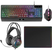 Mars Gaming MCP124PRO Combo Pack Gaming 4en1 - Teclado Hibrido H-Mech - Disposicion Portuguesa QWERTY PT - Raton 3200dpi - Alfombrilla Nanotextil - Color Negro