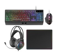Mars Gaming MCP124PRO Combo Pack Gaming 4en1 - Teclado Hibrido H-Mech - Disposicion QWERTY ES - Raton 3200dpi - Alfombrilla Nanotextil - Color Negro