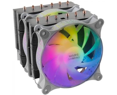 Mars Gaming MCPU-XT Disipador - Soporta CPUs hasta 300W - Doble Torre - 6 Heatpipes - ARGB Compatible - Multisocket Universal - Montaje Sencillo - Color Blanco