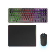 Mars Gaming MCPWTKL Combo Pack Gaming 3en1 - Teclado Hibrido H-Mech Formato TKL - Disposicion QWERTY ES - Raton 3200dpi - Switches HUANO - Color Negro