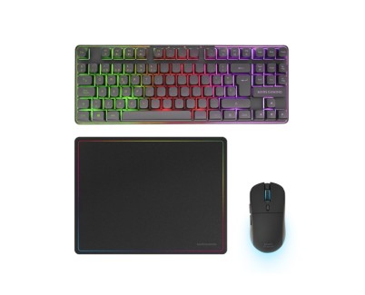 Mars Gaming MCPWTKL Combo Pack Gaming 3en1 - Teclado Hibrido H-Mech Formato TKL - Disposicion QWERTY ES - Raton 3200dpi - Switches HUANO - Color Negro