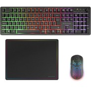 Mars Gaming MCPWX Combo Pack Gaming 3en1 - Teclado Hibrido H-Mech - Disposicion Portuguesa QWERTY PT - Raton 3200dpi - Switches HUANO - Color Negro