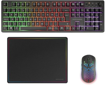 Mars Gaming MCPWX Combo Pack Gaming 3en1 - Teclado Hibrido H-Mech - Disposicion Portuguesa QWERTY PT - Raton 3200dpi - Switches HUANO - Color Negro