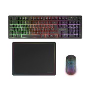 Mars Gaming MCPWX Combo Pack Gaming 3en1 - Teclado Hibrido H-Mech - Disposicion QWERTY ES - Raton 3200dpi - Switches HUANO - Color Negro