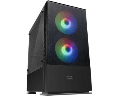 Mars Gaming MCZ Caja Minitorre Micro ATX, Mini-ITX - Panel Lateral Acrilico - Iluminacion RGB - Tamaño HDD 2.5\", 3.5\" - USB-A 3.0, USB-A 2.0 y Audio - 2 Ventiladores 120mm Incluidos