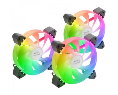 Mars Gaming MF-3A Kit de Ventiladores ARGB - Iluminacion 360º Sin Marco - Efectos ARGB Rainbow - Tecnologia FDB Ultrasilenciosa - Compatible ARGB 3pin 5V - Color Varios
