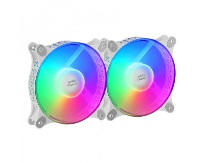 Mars Gaming MF-DUO Kit de Ventiladores - Iluminacion 360º FRGB RAINBOW - Ultra Silencioso - Conectividad 3PIN+4PIN - 2 Unidades - Color Blanco