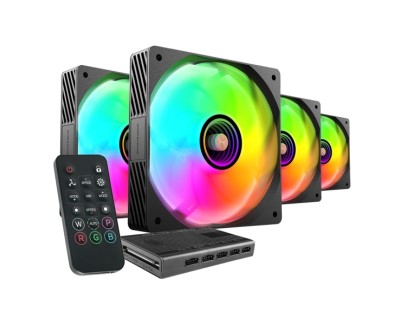 Mars Gaming MF-SI4KIT Pack de 4 Ventiladores de 120mm - Iluminacion ARGB Infinity Mirror - Silencioso 14dB - Mando a Distancia y Hub ARGB - Color Negro