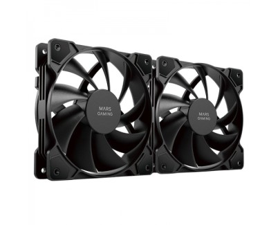 Mars Gaming MFPROX2W Ventiladores Profesionales - Ultra Silenciosos - Rodamientos FDB - Conectividad 3PIN+4PIN - Kit de 2 Unidades - Blanco o Negro - Color Negro