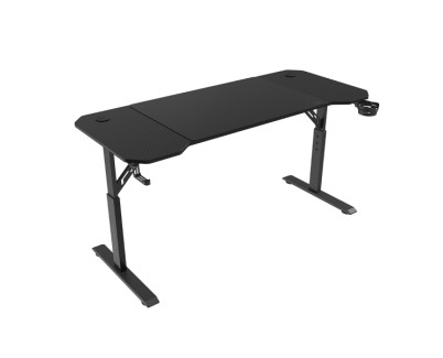 Mars Gaming MGD-ERGO140 Mesa Gaming - Altura Ajustable con 3 Posiciones - Soportes Auriculares y Bebidas - Alfombrilla XXL - Estructura Acero - 140x60x1.5cm - Acabado en Fibra de Carbono - Color Negro