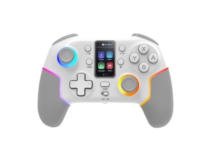 Mars Gaming MGP-V3 Controlador Inalambrico - Bluetooth - Autonomia hasta 9h - Jack 3.5mm - Luz RGB - 1000mAh - Cable USB-C de 1m - Pantalla LCD - Goma Antideslizante - 157x108x56mm - Color Blanco