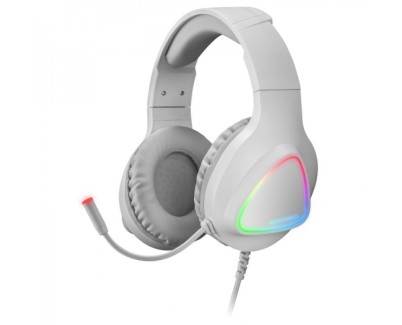 Mars Gaming MH122 Auriculares Gaming - Sonido Hi-Fi Ultra-Bass - Iluminacion FRGB - Cancelacion de Ruido Pasiva - Compatibilidad Total - Color Blanco