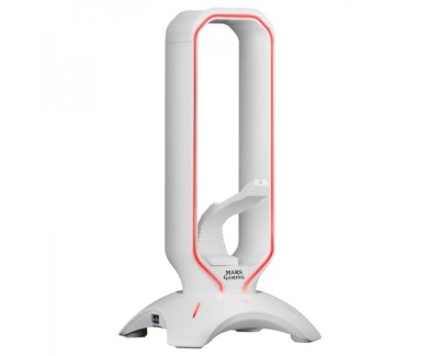 Mars Gaming MHHPRO Accesorio 3 en 1 - Soporte Auriculares - Bungee Raton - 2 Puertos USB 3.0 - Iluminacion RGB Flow 10 Modos - Control Tactil - Color Blanco