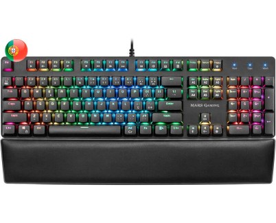 Mars Gaming MK5 Teclado Mecanico RGB - 435x129x37mm - Switches OUTEMU SQ - Diseño Gaming Solido - Iluminacion Full RGB - Reposamuñecas Acolchado - Software de Control Profesional - Portugues - Color Negro