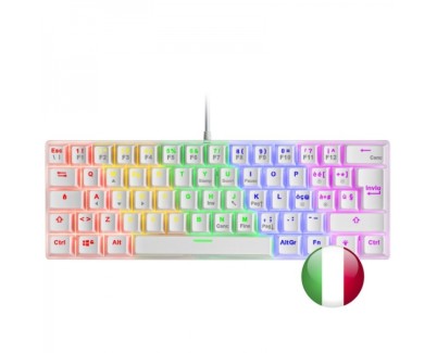 Mars Gaming MK60 Teclado Gaming Mecanico - Ultra-compacto 60% - Iluminacion RGB - Switches Antipolvo - Teclas Imborrables - Multiplataforma - Italiano - Color Blanco