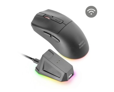 Mars Gaming MM-T3 Raton Inalambrico Ultraligero - 14400dpi - Bluetooth 5.0 - Rf 2.4Ghz - Switches HUANO - Base con Luces RGB - 7 Botones Configurables - 118x64x40mm - Color Negro