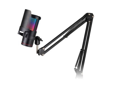 Mars Gaming MMIC-SC Microfono Gaming - Brazo Mecanico Omnidireccional - Filtro Pop de Malla Metalica - Iluminacion ARGB Tactil - Diagrama Polar&nbsp;Cardioide - 141x52x80mm - Color Negro