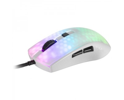 Mars Gaming MMR Raton Gaming Ultraligero - 58g - Iluminacion RGB - Sensor Optico 12800 DPI - Switches Mecanicos Huano - Cable Feather Paracord - Color Blanco