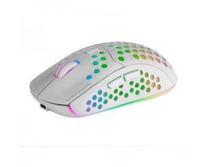 Mars Gaming MMW3 Raton Inalambrico Ultraligero - Iluminacion RGB Flow - Sensor Optico 3200 DPI - Switches Mecanicos HUANO - Bateria Recargable - Color Blanco