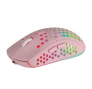 Mars Gaming MMW3 Raton Inalambrico Ultraligero - RGB Flow - Sensor Optico 3200 DPI - Switches HUANO - Bateria Recargable - Diseño Ergonomico Rosa - Color Rosa