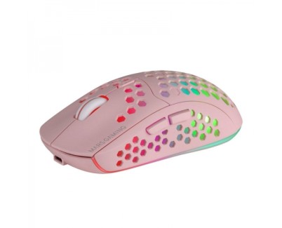 Mars Gaming MMW3 Raton Inalambrico Ultraligero - RGB Flow - Sensor Optico 3200 DPI - Switches HUANO - Bateria Recargable - Dise&ntilde;o Ergonomico Rosa - Color Rosa