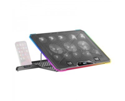 Mars Gaming MNBC13 Base de Refrigeracion - 13 Ventiladores Ultrasilenciosos - Iluminacion RGB Personalizable - Pantalla LCD - 2 Puertos USB - Color Negro