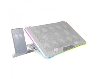 Mars Gaming MNBC13 Base de Refrigeracion Avanzada - 13 Ventiladores Ultrasilenciosos - Iluminacion RGB Personalizable - 2 Puertos USB - Color Blanco