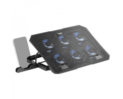 Mars Gaming MNBC23 Base de Refrigeracion - 6 Ventiladores LED Azul - Stand Ajustable - Estructura Resistente - Soporte Smartphone Integrado - Color Negro