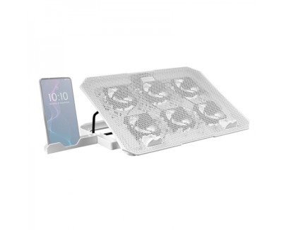 Mars Gaming MNBC23 Base de Refrigeracion - 6 Ventiladores LED Azul - Stand Ajustable - Estructura Robusta - Soporte Smartphone - 2 Puertos USB 2.0 - Color Blanco
