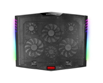 Mars Gaming MNBC5 Base de Refrigeracion para Portatil hasta 19\" - 6 Ventiladores - 7 Posiciones de Inclinacion - Iluminacion ARGB Dinamica - Base para Smartphone - Rejilla de Aluminio - 2 Puertos USB 2.0