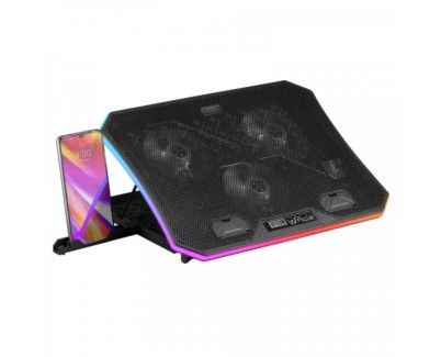 Mars Gaming MNBC6 Base de Refrigeracion - Iluminacion ARGB 10 Modos - Rejilla Metalica - Stand Ergonomico 7 Posiciones - 3 Ventiladores con Panel LCD - 2 Puertos USB 2.0 - Color Negro