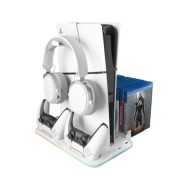 Mars Gaming MPS5-B2 Soporte Multifuncion para PS5 - Carga Dual - Refrigeracion Silenciosa - Iluminacion RGB - Soporte Auriculares - Organizador 15 Juegos - Color Blanco