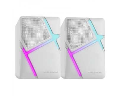 Mars Gaming MS-H Altavoces Compactos - Sonido Envolvente 10W - Iluminacion RGB Flow - Drivers Invertidos - Conexion Jack y USB - Control de Volumen Facil - Color Blanco