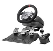 Mars Gaming MWH-RSX Juego de Volante y Pedalera de Carreras - Retroalimentacion de Fuerza 3.2Nm - 3 Pedales con Resistencia Progresiva - Palanca de Cambios Formato H - 14 Botones - 4 Paletas - 272x320x257mm - Color Negro