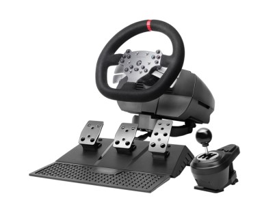 Mars Gaming MWH-RSX Juego de Volante y Pedalera de Carreras - Retroalimentacion de Fuerza 3.2Nm - 3 Pedales con Resistencia Progresiva - Palanca de Cambios Formato H - 14 Botones - 4 Paletas - 272x320x257mm - Color Negro