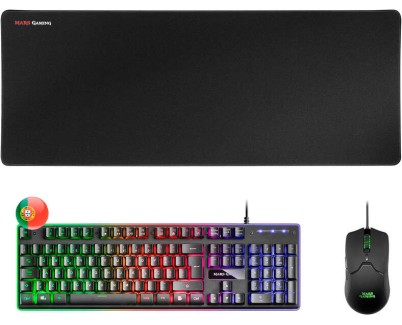 Mars Gaming Pack Premium Teclado hibrido H-MECH - Raton Ultra ligero 10K - Alfombrilla XXL - Tecnologia H-MECH - Iluminacion FRGB Rainbow - Raton Ultra-ligero 69g - Sensor Optico de 10000 DPI - Switches Mecanicos KAILH - Color Negro