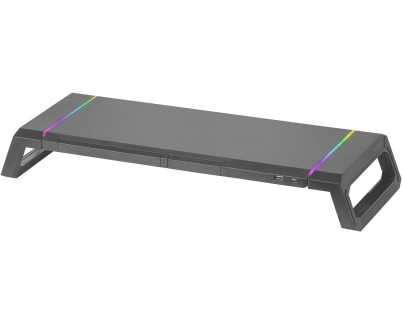 Mars Gaming Soporte Premium para Monitor MGS-ONE - Ajustable 3 Tamaños - Iluminacion Chroma RGB - USB 2.0 - Cajon Almacenaje - Color Negro