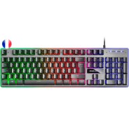 Mars Gaming Teclado Gaming MK220 - Tecnologia H-MECH - Iluminacion FRGB Rainbow - Panel de Aluminio - Base de ABS Reforzado - Diseño Completo - Material Aluminio + ABS - Longitud del Cable 150cm - Frances - Color Negro