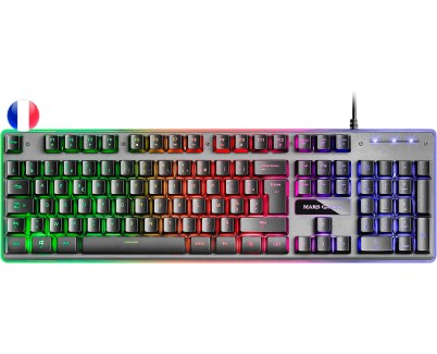 Mars Gaming Teclado Gaming MK220 - Tecnologia H-MECH - Iluminacion FRGB Rainbow - Panel de Aluminio - Base de ABS Reforzado - Diseño Completo - Material Aluminio + ABS - Longitud del Cable 150cm - Frances - Color Negro