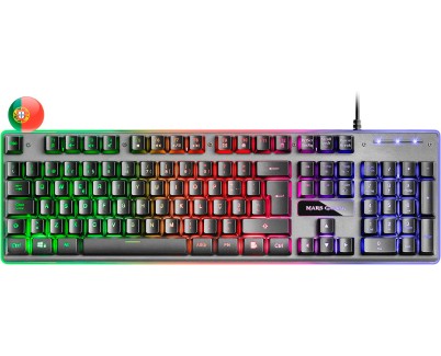 Mars Gaming Teclado Gaming MK220 - Tecnologia H-MECH - Iluminacion FRGB Rainbow - Panel de Aluminio - Base de ABS Reforzado - Portugues - Color Negro