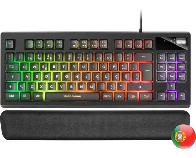 Mars Gaming Teclado Gaming MKAX RGB Control - Compacto TKL - Pulsacion H-Mech - 9 Efectos RGB - Boton Roller Volumen - Reposamuñecas Memory Gel - Compatibilidad Multiplataforma - Color Negro