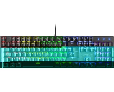 Mars Gaming Teclado Mecanico RGB MK422 - Tecnologia Antipolvo - Efectos de Iluminacion Rainbow - Teclas Ultra-resistentes - Funciones Multimedia y Modo Juego - PR de 1000Hz - Anti-Ghosting Avanzado - Compatibilidad Multiplataforma - Color Negro