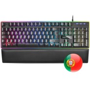 Mars Gaming Teclado MK320 - 439x135x37mm - H-MECH, Iluminacion RGB, Reposamuñecas Acolchado - Ergonomia y Prestaciones Profesionales - Color Negro