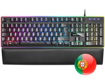 Mars Gaming Teclado MK320 - 439x135x37mm - H-MECH, Iluminacion RGB, Reposamuñecas Acolchado - Ergonomia y Prestaciones Profesionales - Color Negro