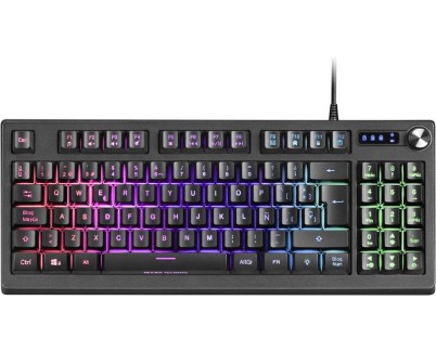 Mars Gaming Teclado MKREVO TKL con Pad Numerico - Tecnologia H-Mech - Iluminacion RGB 12 Modos - Rueda de Control Dual - Compatibilidad Multiplataforma - Color Negro