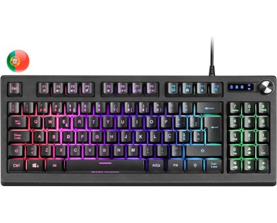 Mars Gaming Teclado MKREVO TKL con Pad Numerico - Tecnologia H-Mech - Iluminacion RGB 12 Modos - Rueda de Control Dual - Compatibilidad Multiplataforma - Portugues - Color Negro