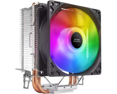 Mars Gaming Ventilador CPU 90mm con Disipador - Iluminacion RGB - Hasta 130W - Velocidad Max. 2200rpm - 2 Heatpipes