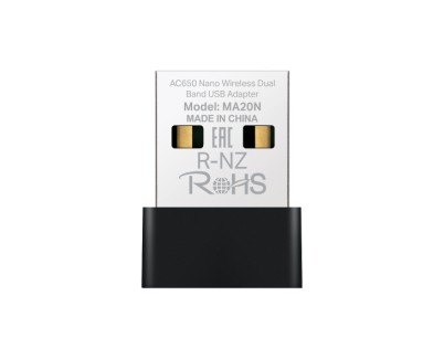 Mercusys MA20N Adaptador USB WiFi Doble Banda AC650 - Hasta 433Mbps 5GHZ, Hasta 200Mbps 2.4GHz - Color Negro
